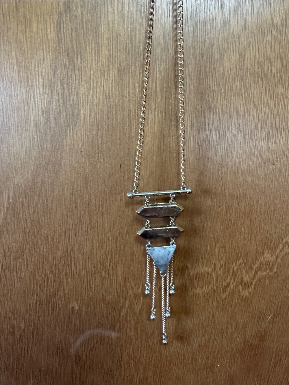 Gold-Tone Geometric Drop Necklace with Tassel Accents
